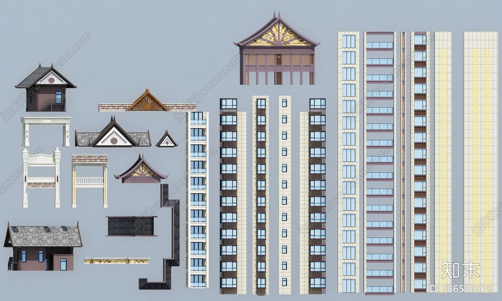 东南亚风格建筑构件3D模型下载【ID:786539519】