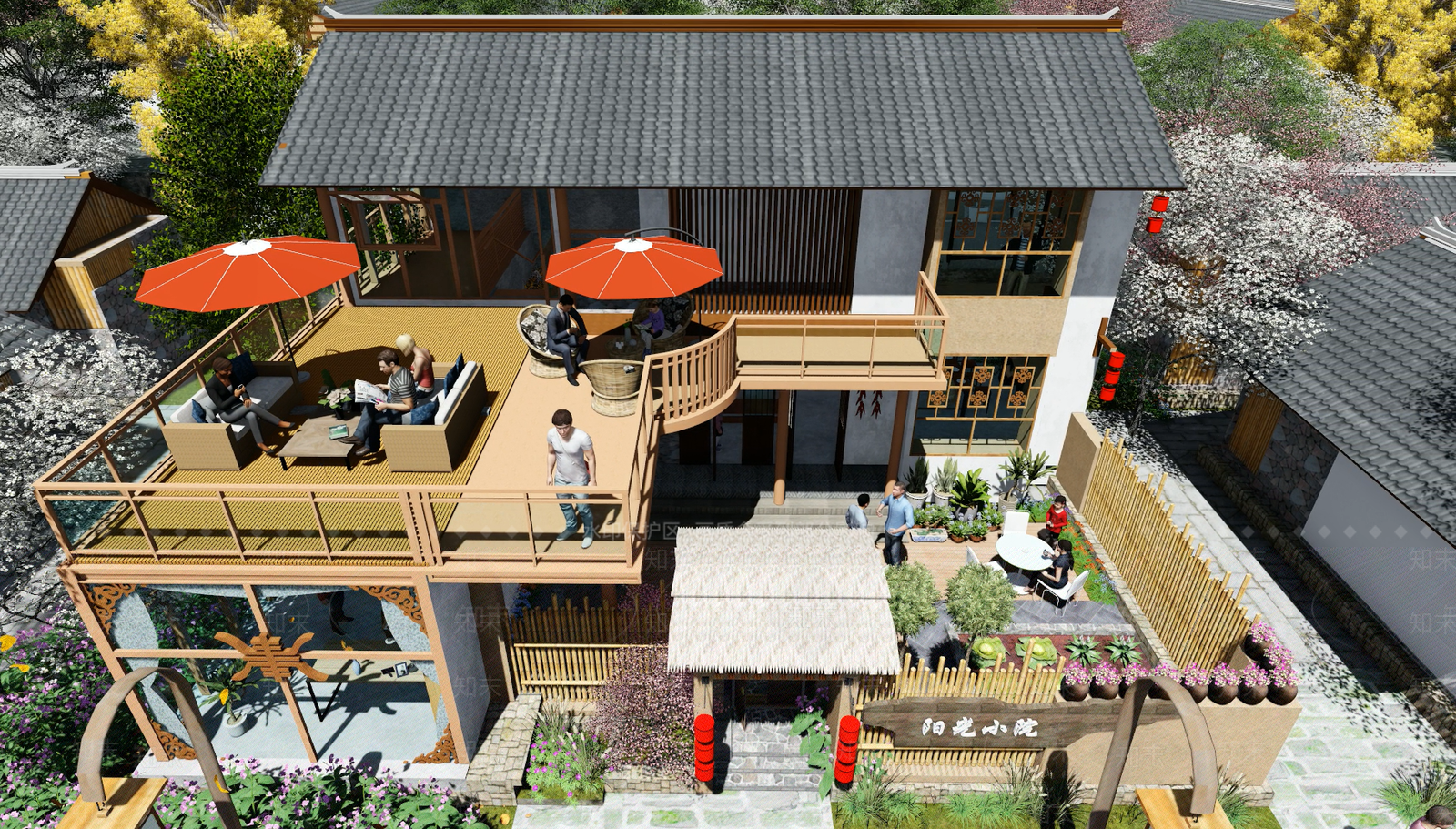 中式乡村别墅SU模型下载【ID:185779095】