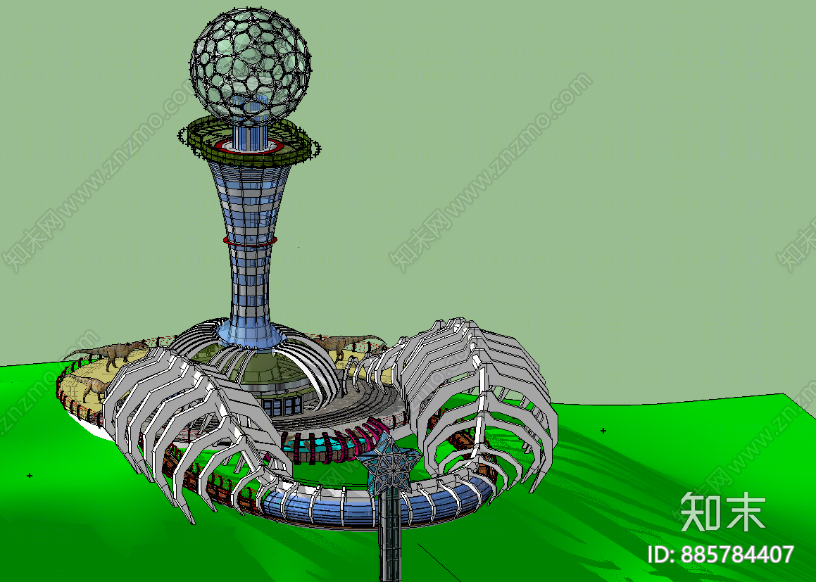 现代恐龙主题文化馆SU模型下载【ID:885784407】