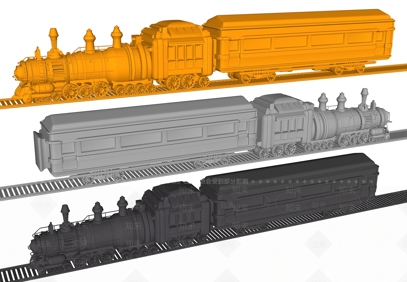 现代火车雕塑SU模型下载【ID:685784871】