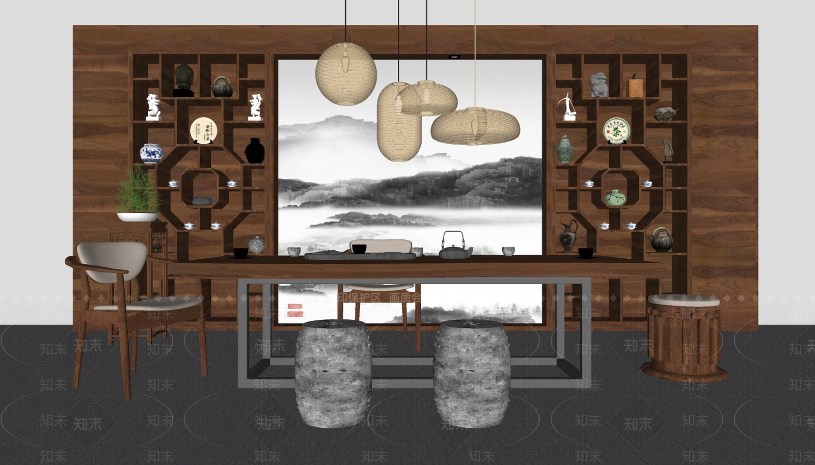 中式茶室SU模型下载【ID:985804381】