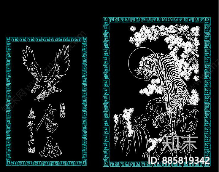 中式装饰画CAD图库施工图下载【ID:885819342】