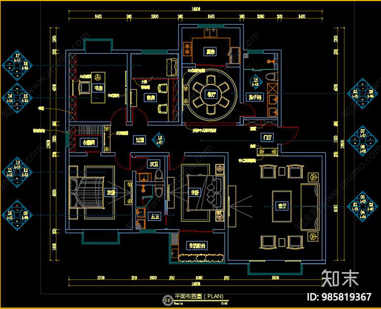 新中式家装CAD施工图下载【ID:985819367】