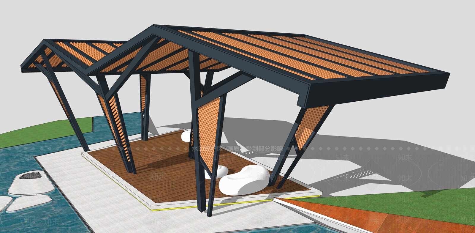 现代风格景观亭子SU模型下载【ID:485828829】