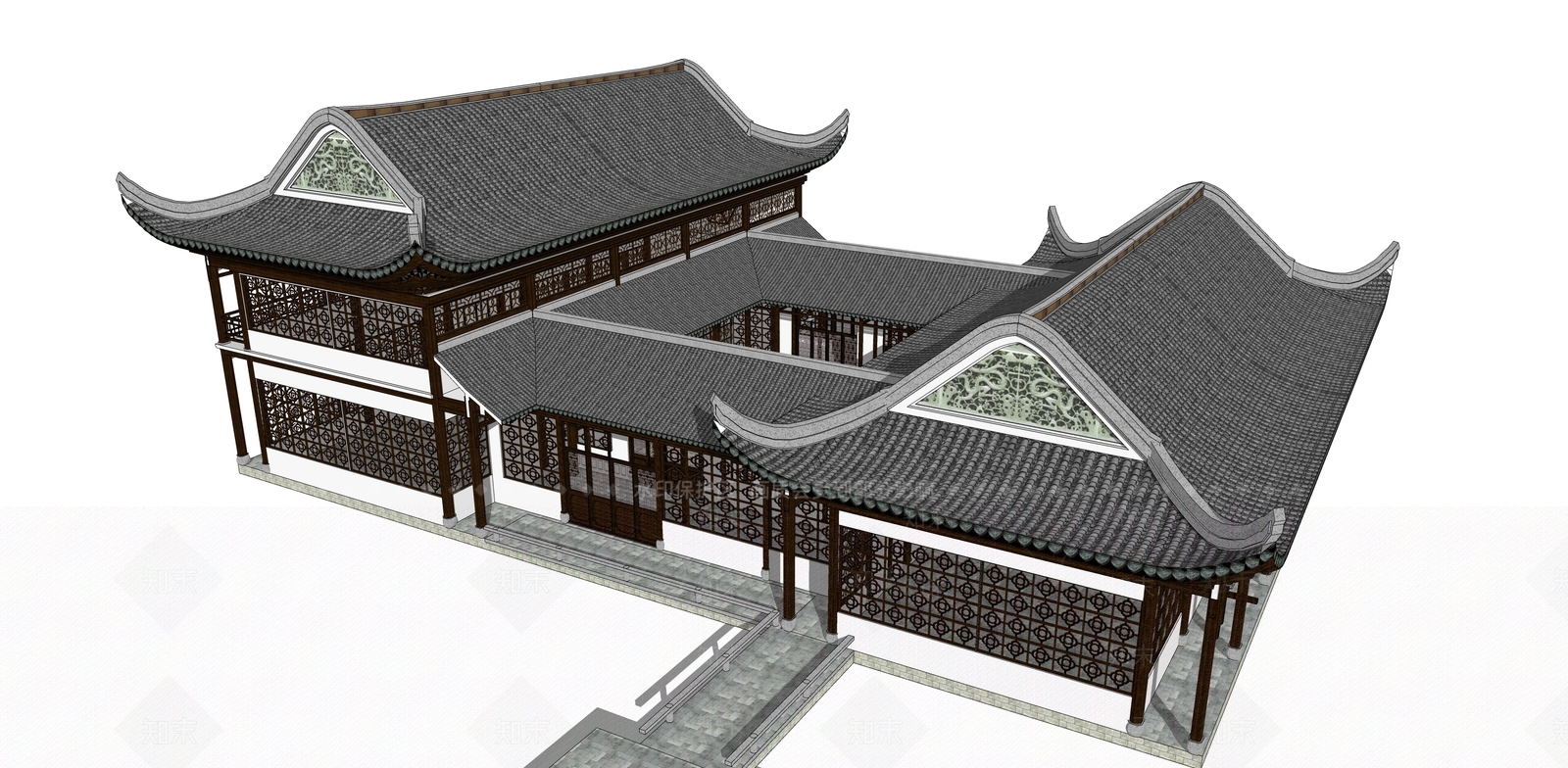 中式古建筑SU模型下载【ID:885836404】