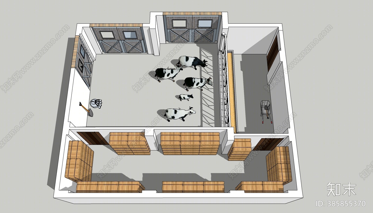 现代牛棚SU模型下载【ID:385855370】