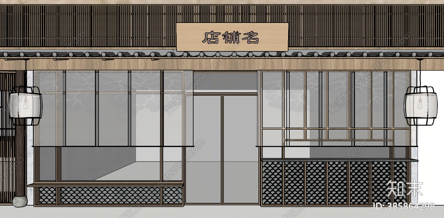 现代店铺门面SU模型下载【ID:385864298】