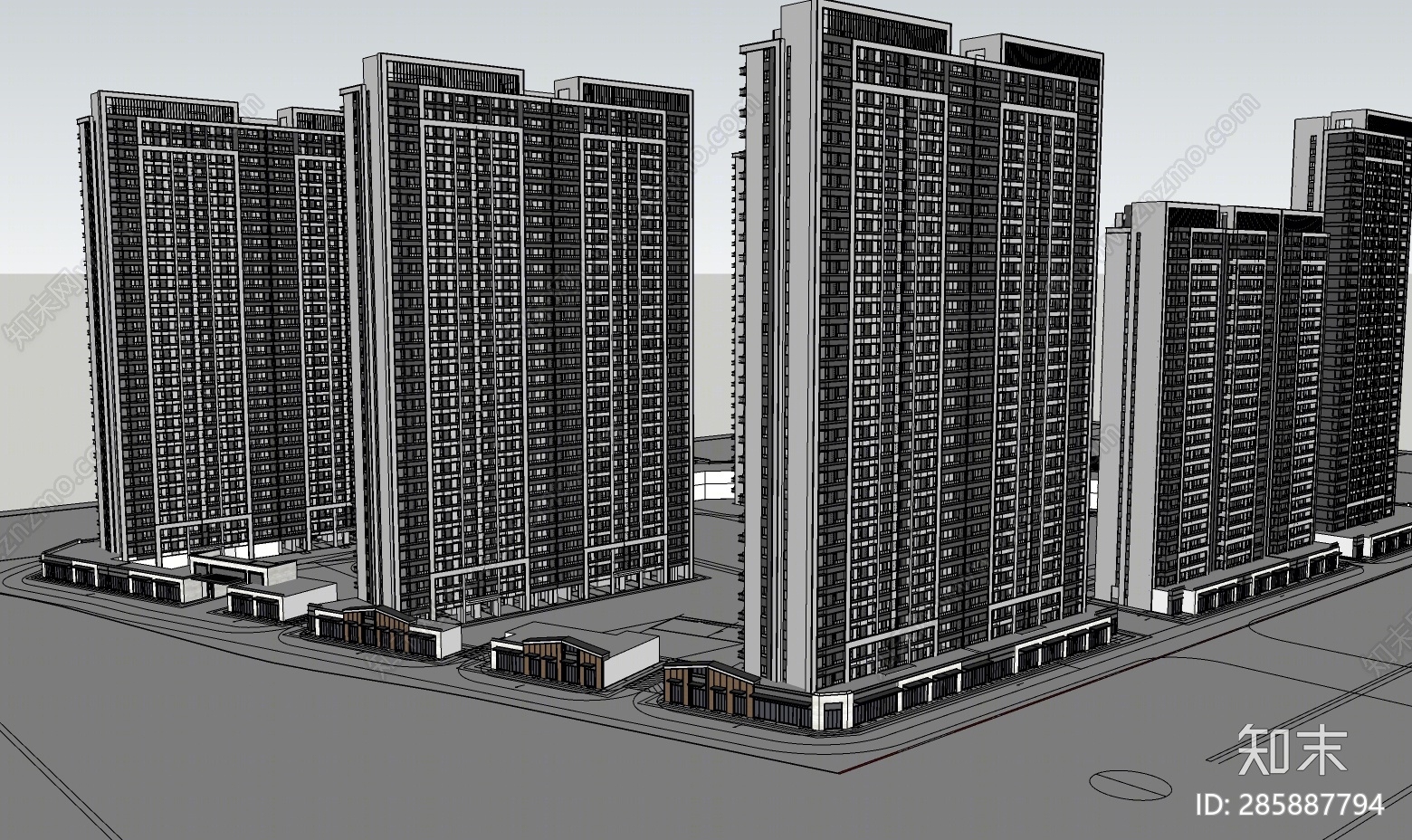 现代商业住宅SU模型下载【ID:285887794】