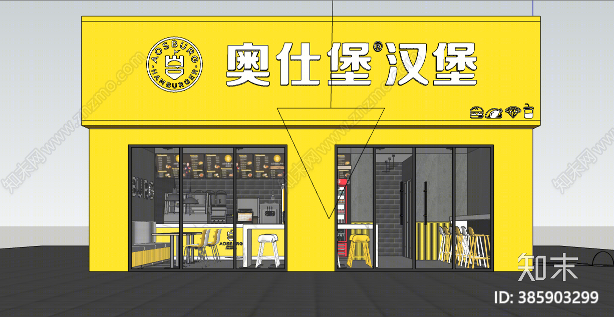 工业风汉堡店SU模型下载【ID:385903299】