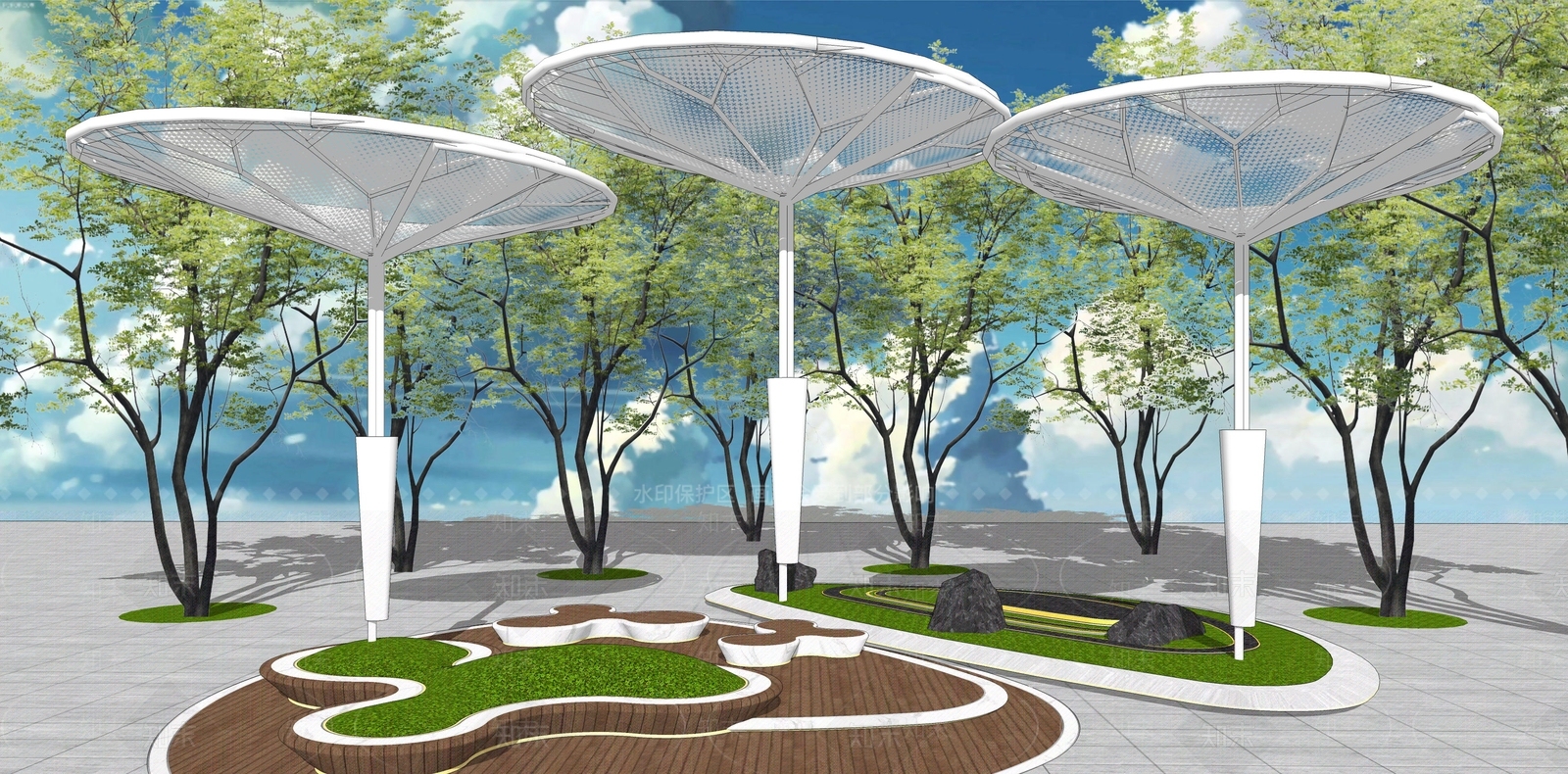 现代风格异形景观亭子SU模型下载【ID:485908880】