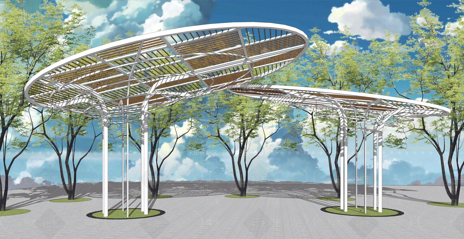 现代风格异形景观亭子SU模型下载【ID:485911858】