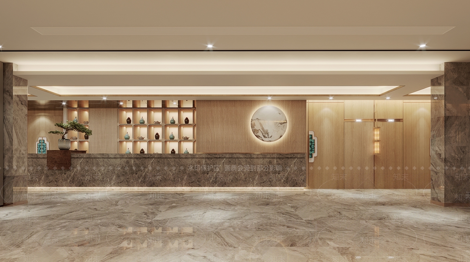 新中式公司电梯间3D模型下载【ID:485919063】