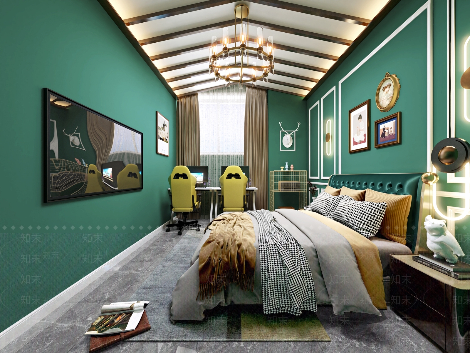 美式酒店客房3D模型下载【ID:785920009】