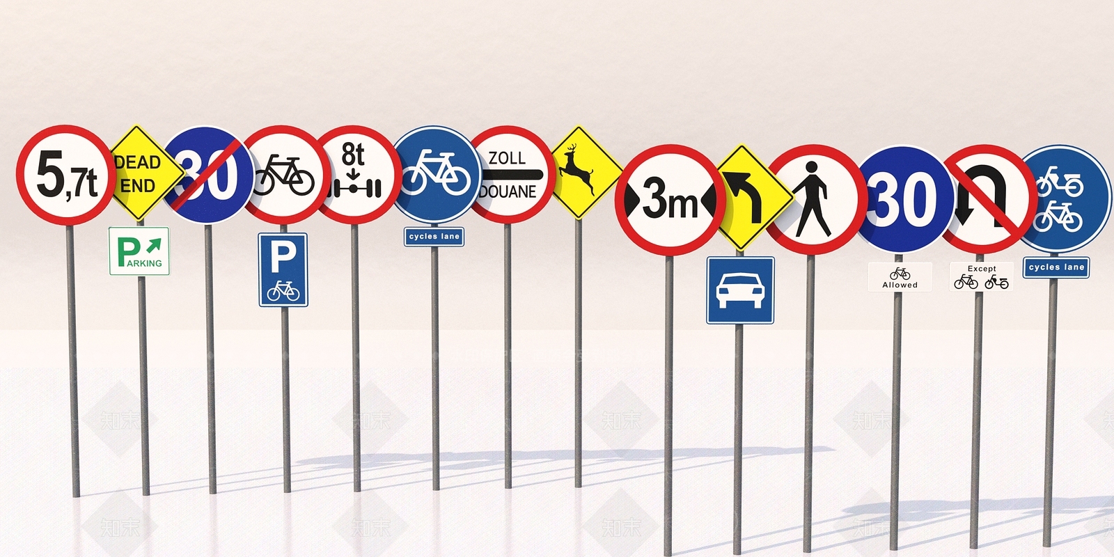 现代道路指示牌3D模型下载【ID:885927711】