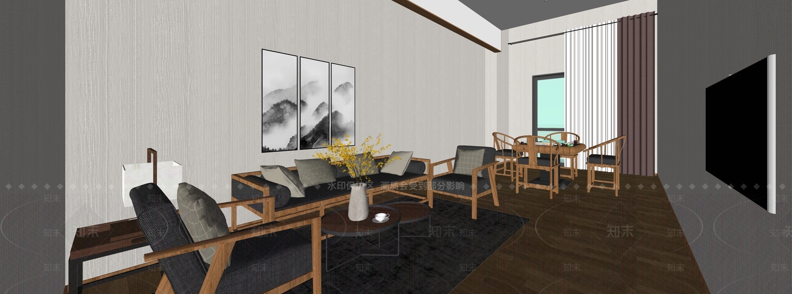 新中式棋牌室SU模型下载【ID:985979349】
