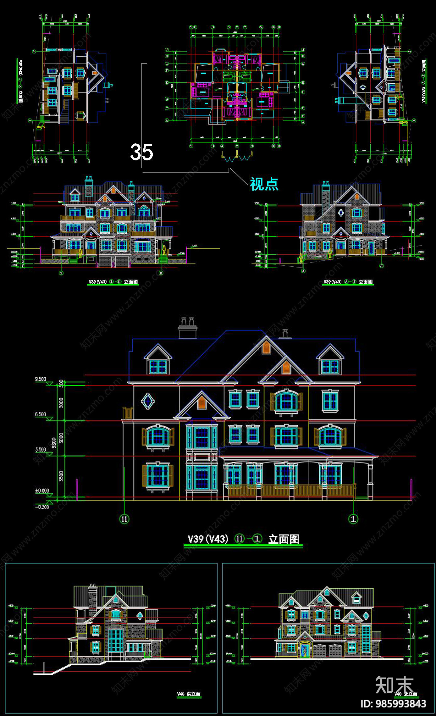 全套别墅cad施工图下载【ID:985993843】
