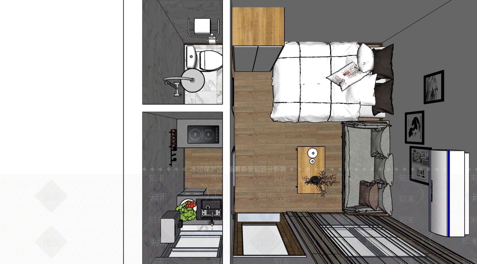 日式公寓卧室SU模型下载【ID:286002834】