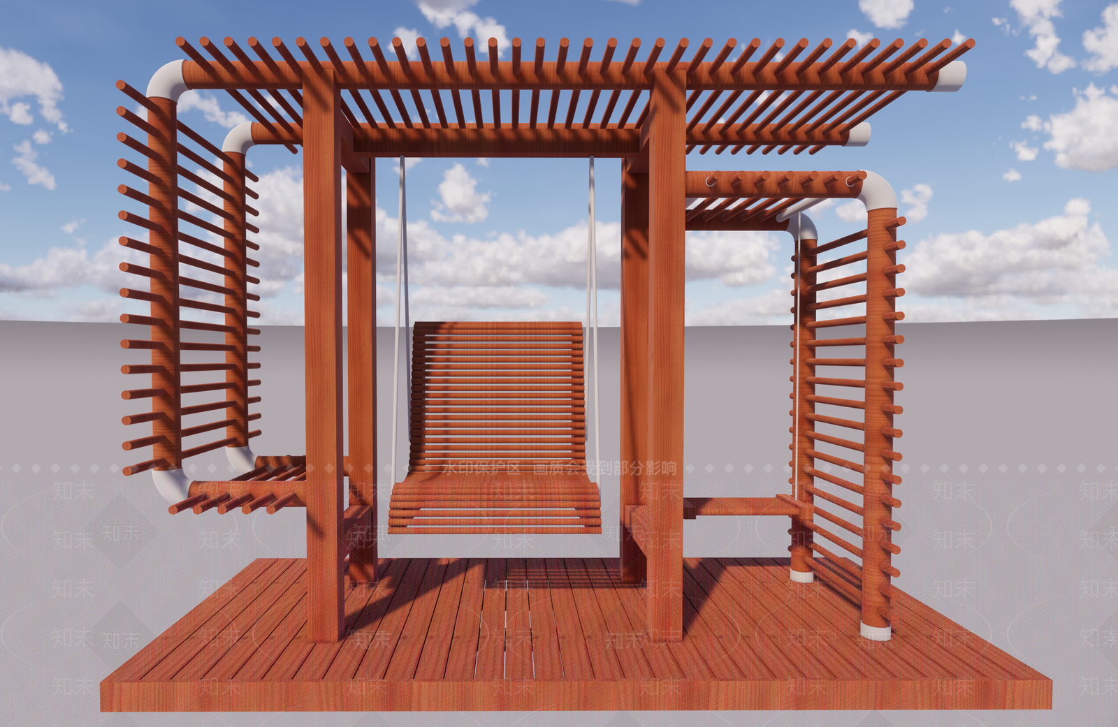 新中式风格廊架秋千SU模型下载【ID:486015730】