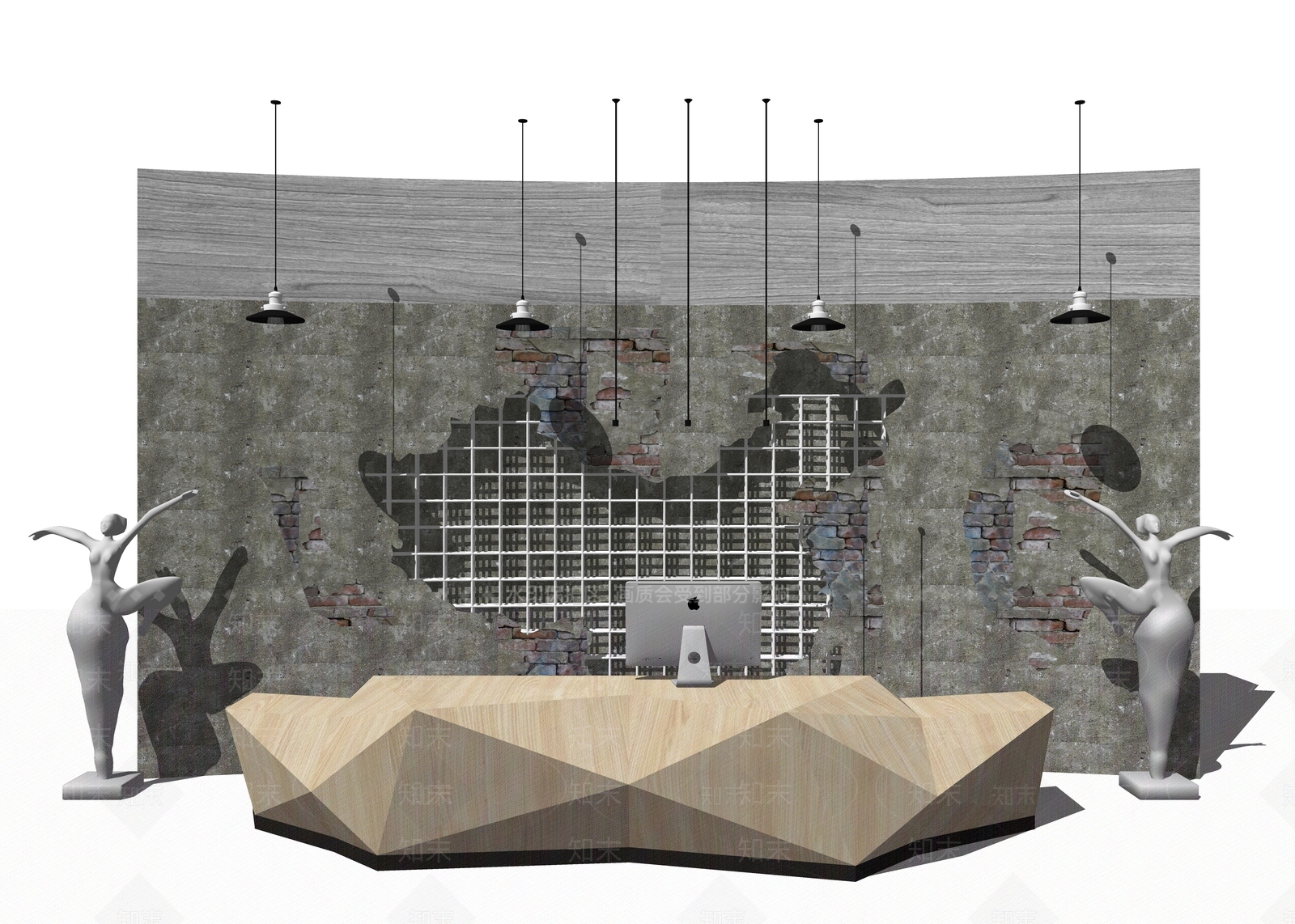 现代风格前台桌SU模型下载【ID:386081353】