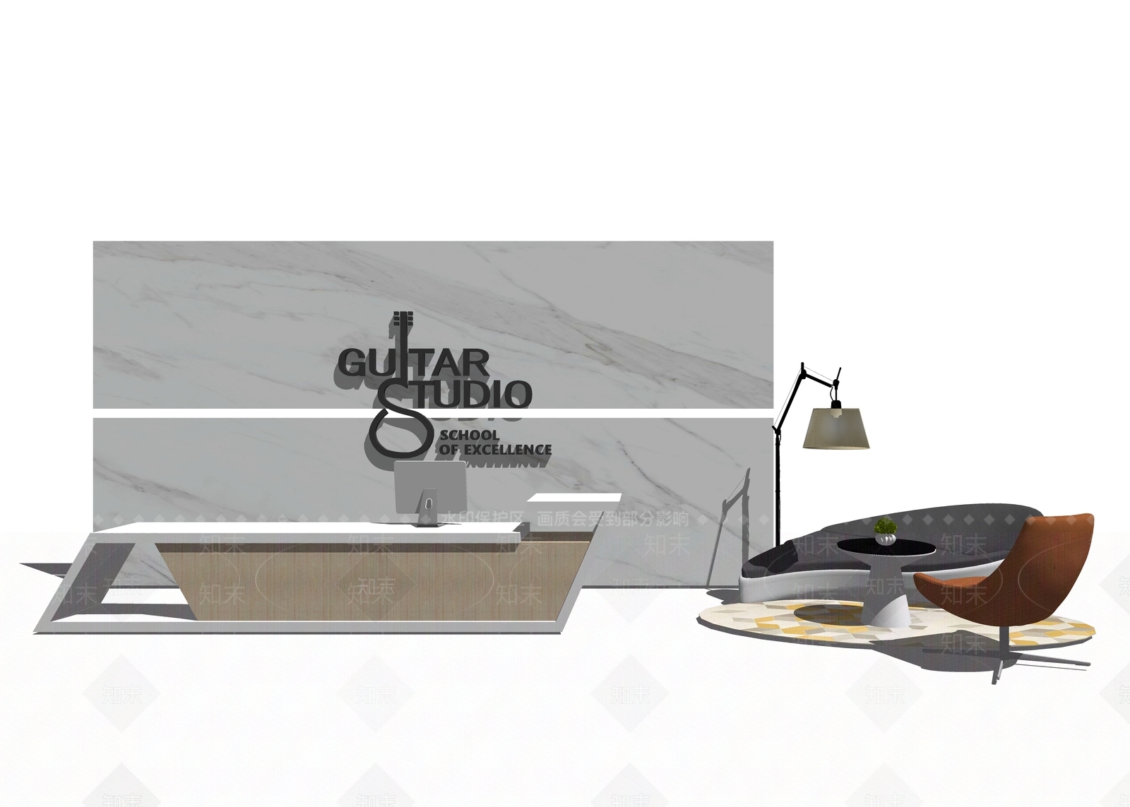 现代风格前台桌SU模型下载【ID:386082395】