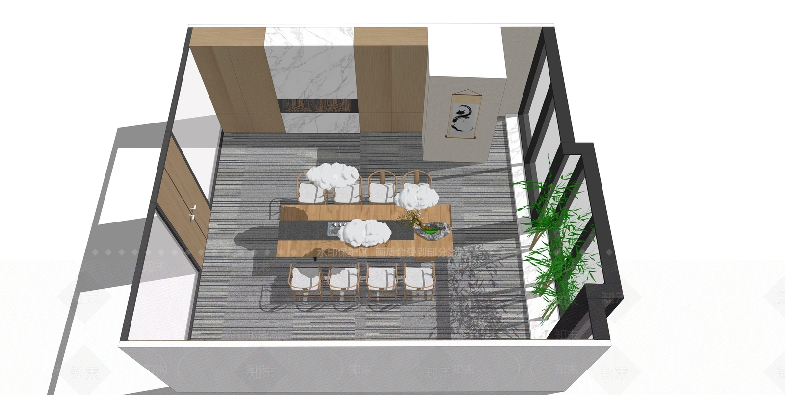 新中式茶室SU模型下载【ID:986099588】