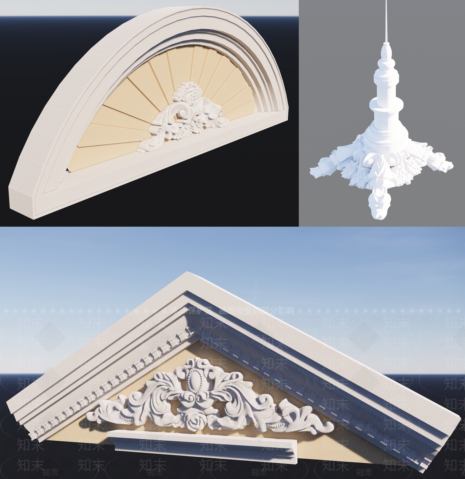 欧式风格建筑构件SU模型下载【ID:486115827】