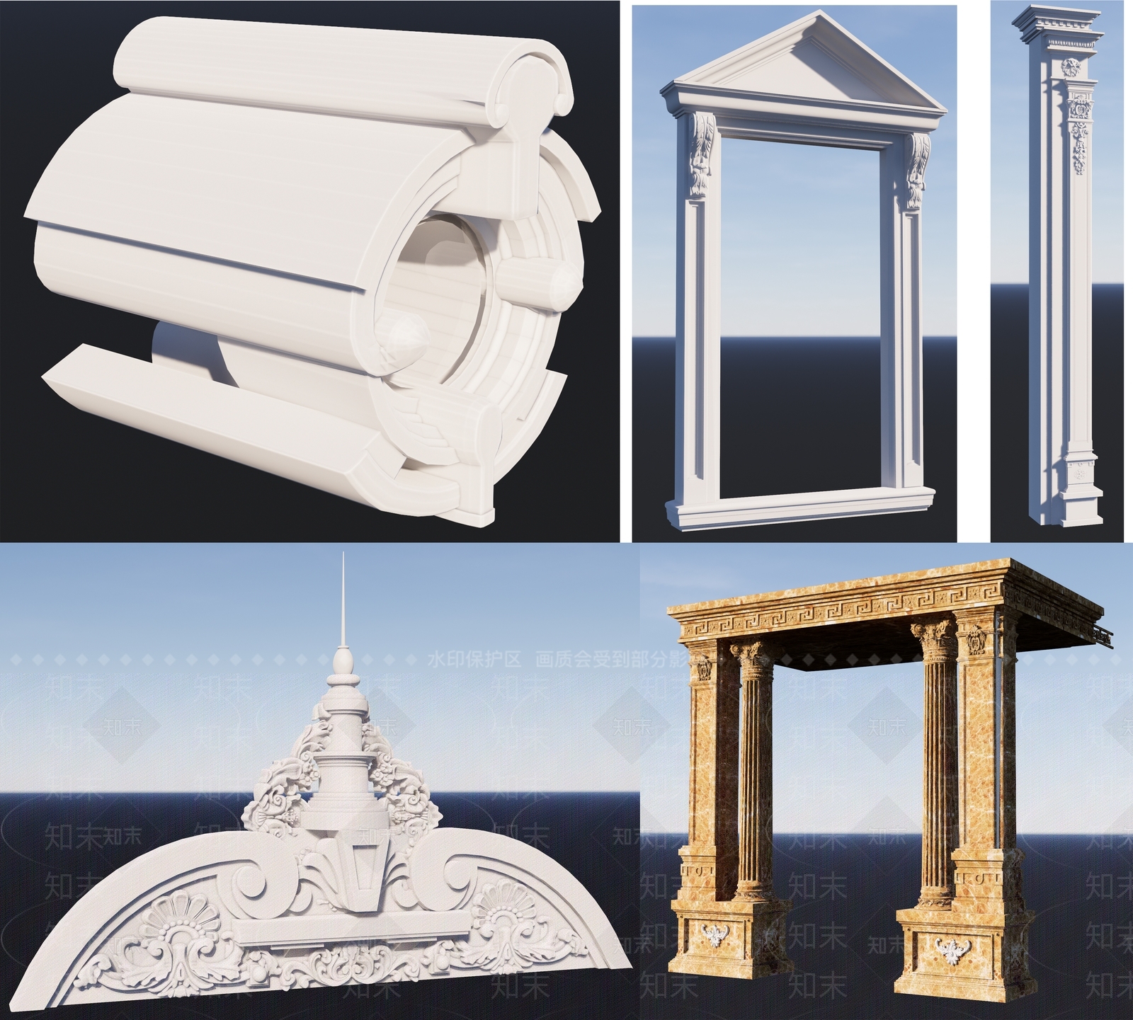 欧式风格建筑构件SU模型下载【ID:486115835】