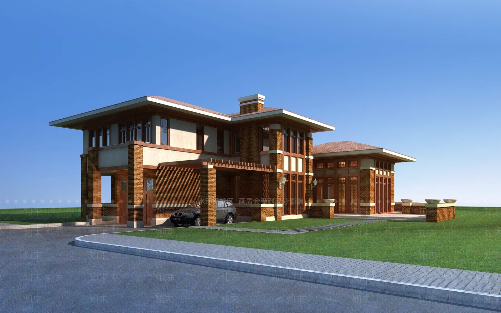 新古典风格独栋别墅外观3D模型下载【ID:986126850】