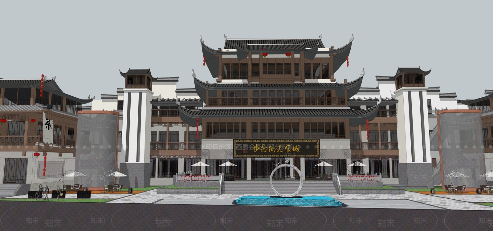 新中式商业街SU模型下载【ID:586127525】