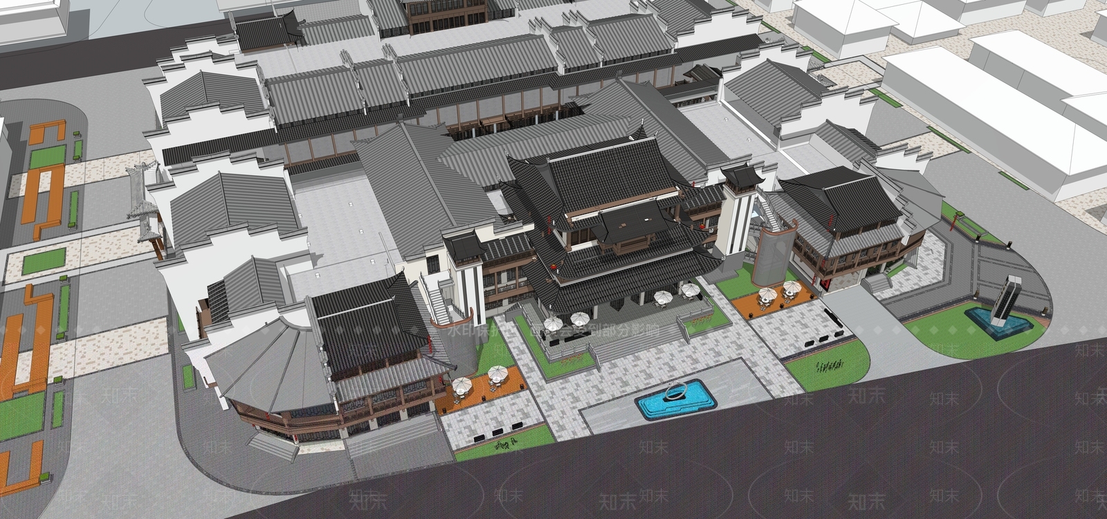 新中式商业街SU模型下载【ID:586127525】