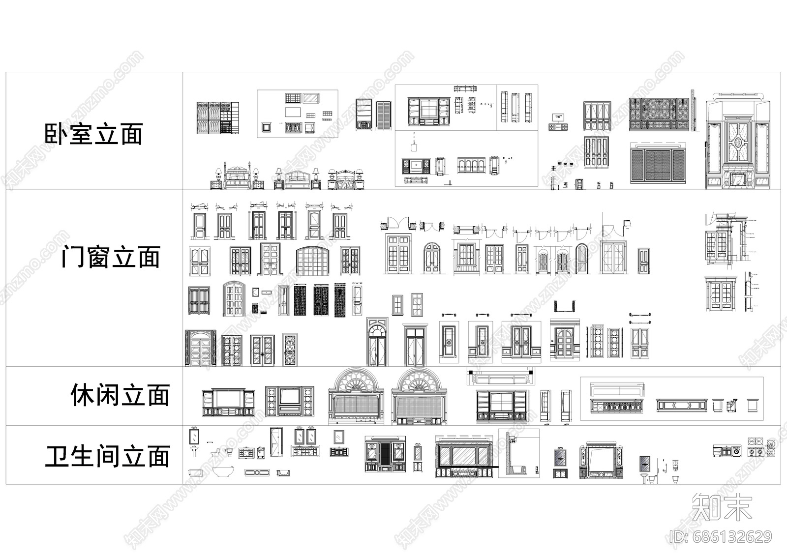 CAD平立面图库cad施工图下载【ID:686132629】