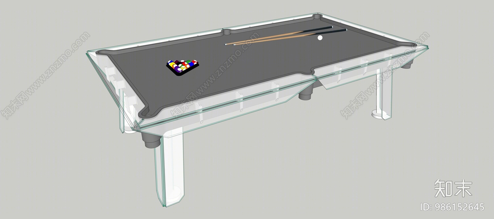 现代透明钢化玻璃台球桌SU模型下载【ID:986152645】