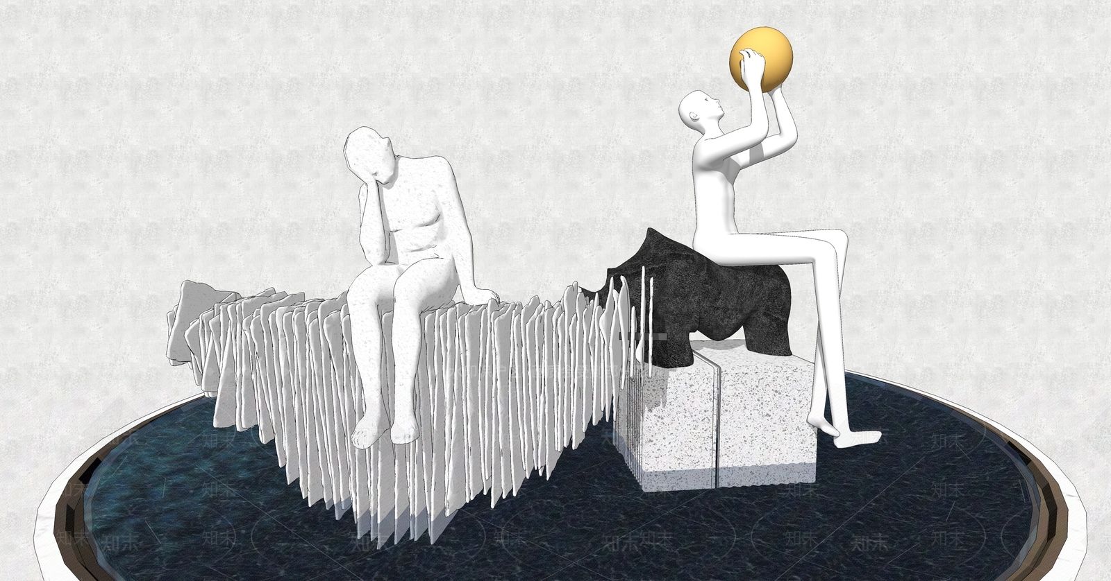 现代风格抽象人物雕塑摆件SU模型下载【ID:686156885】