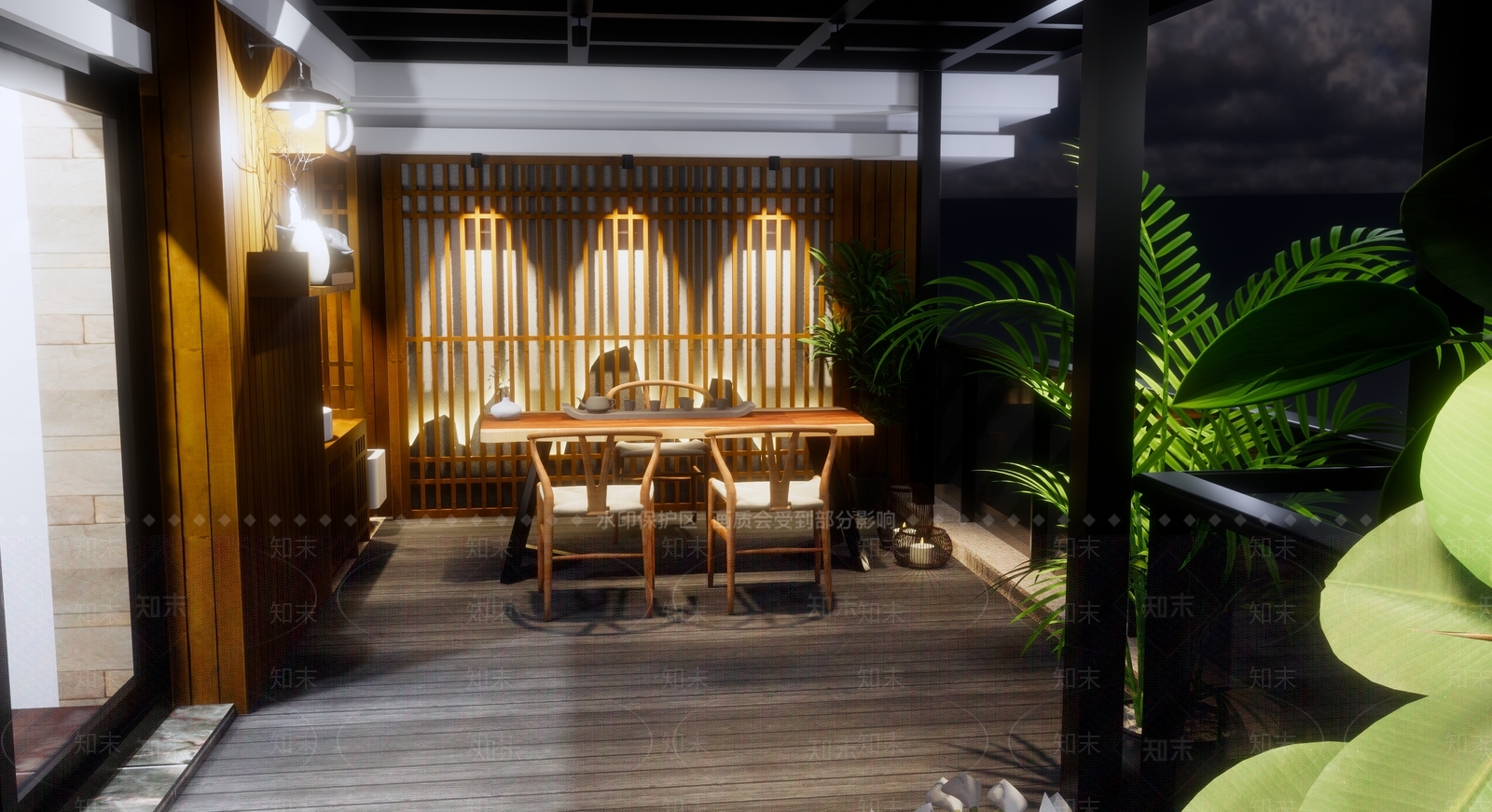 新中式露台SU模型下载【ID:686220551】