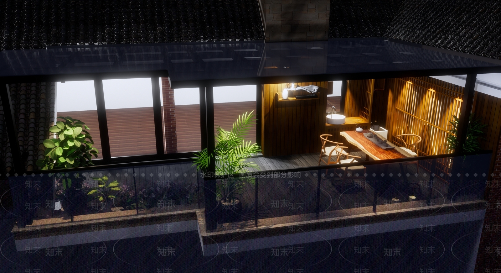 新中式露台SU模型下载【ID:686220551】