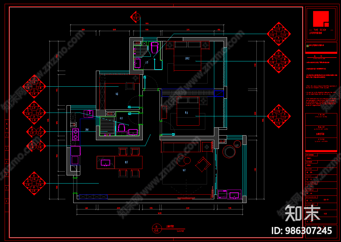 现代住宅设计cad施工图下载【ID:986307245】