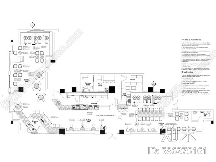 奶茶咖啡店施工图下载【ID:586275161】