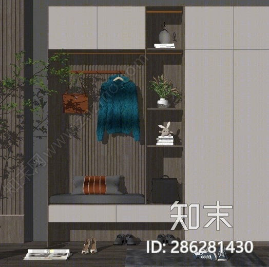 现代鞋柜SU模型下载【ID:286281430】