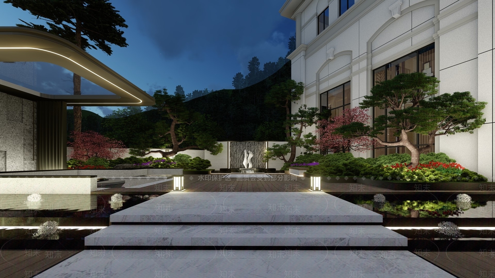 现代住宅景观SU模型下载【ID:586844483】