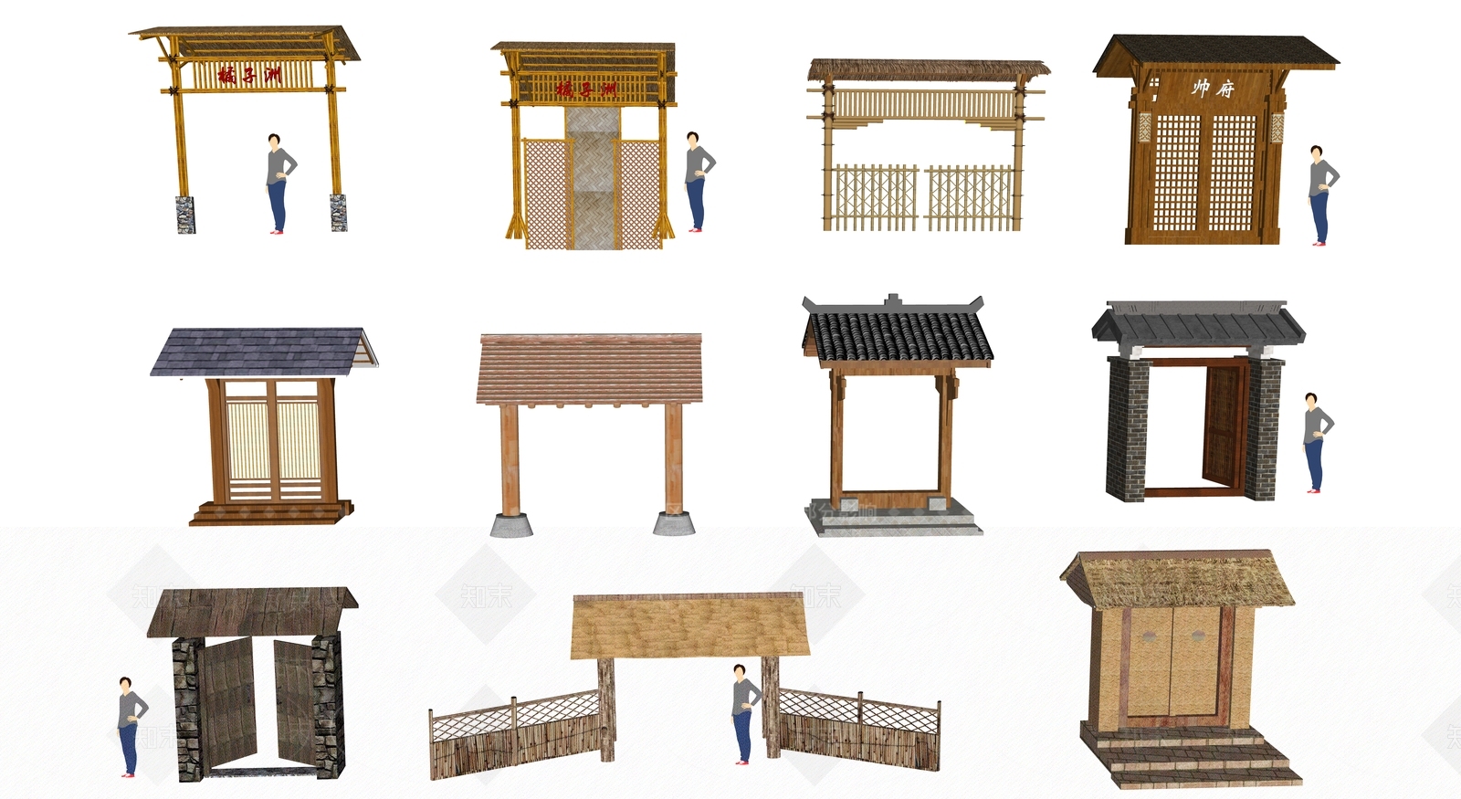 中式风格竹子大门SU模型下载【ID:186286051】