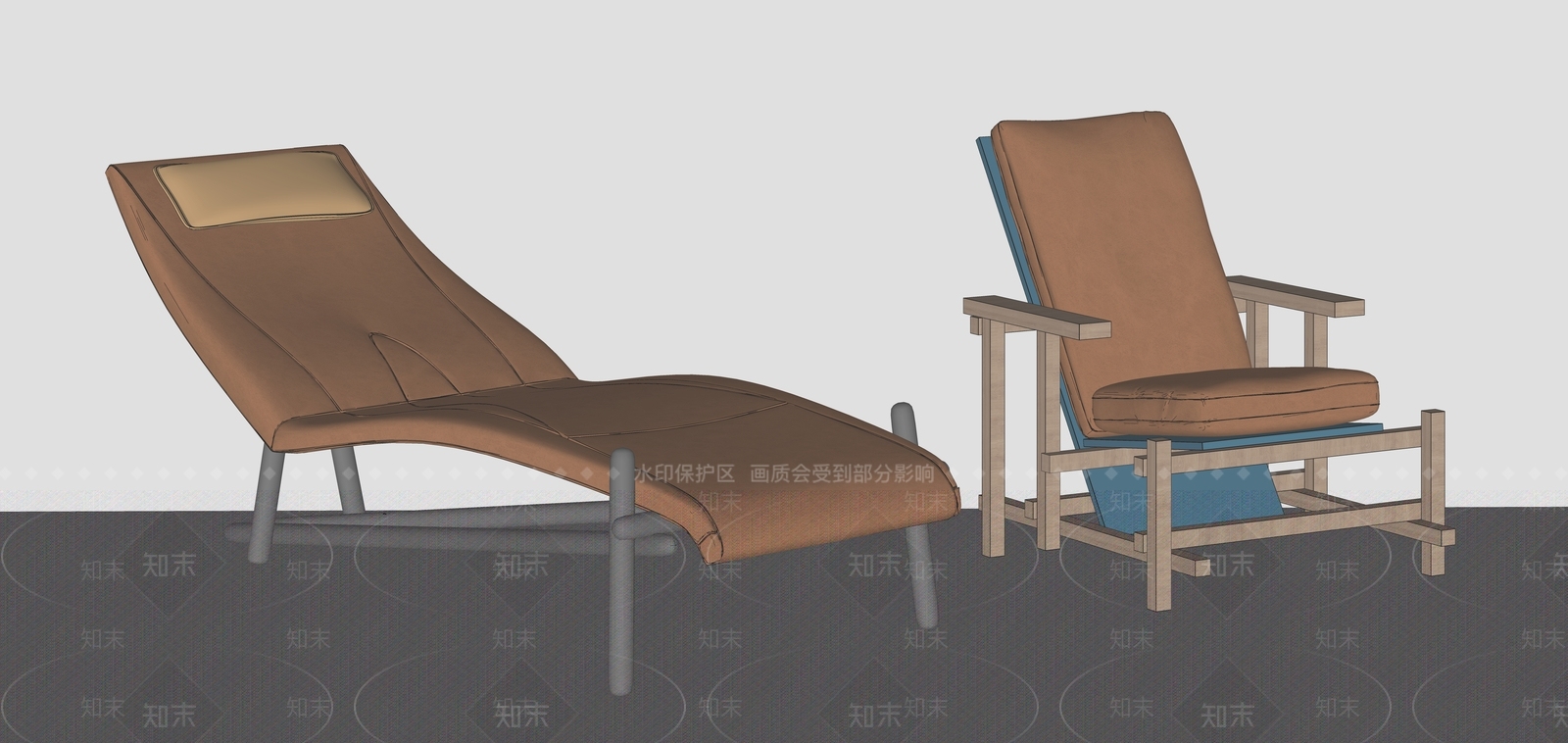 现代皮革躺椅组合SU模型下载【ID:986311664】