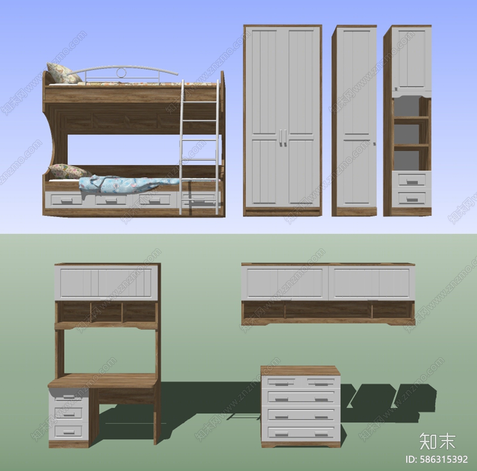 现代儿童床SU模型下载【ID:586315392】