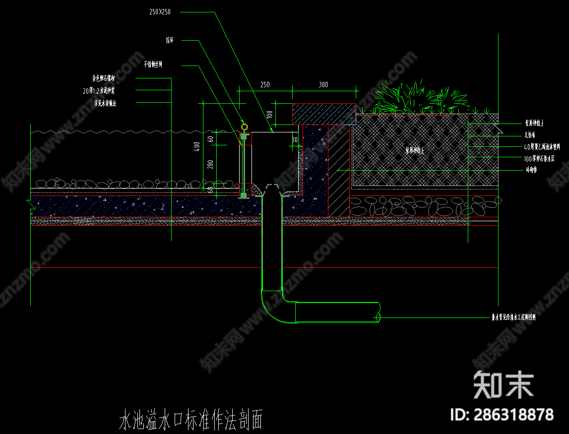 水池溢水口cad施工图下载【ID:286318878】