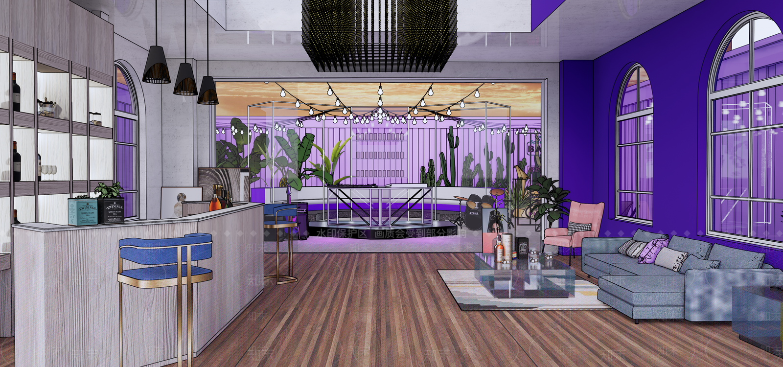 现代聚会客厅SU模型下载【ID:186328071】