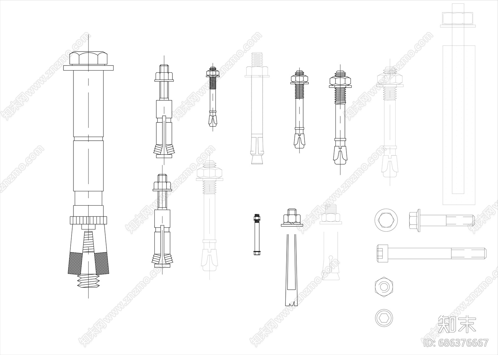 五金件CAD图库施工图下载【ID:686376667】