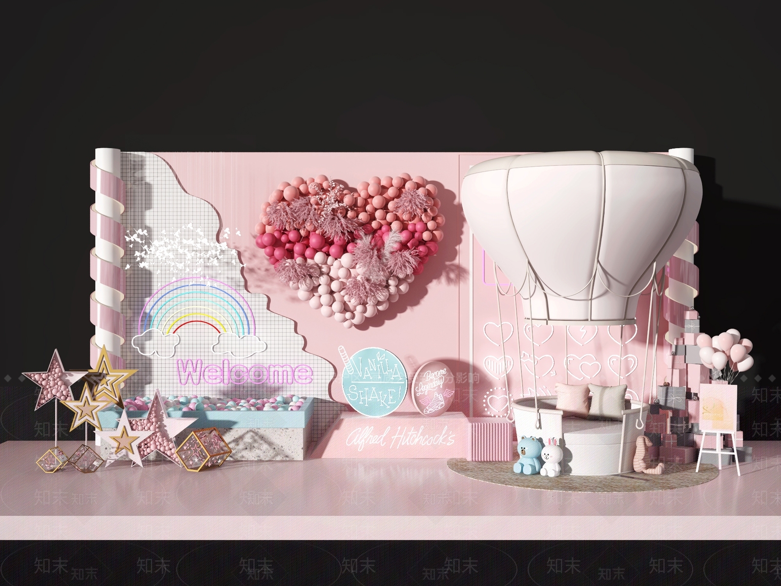 现代婚庆美陈3D模型下载【ID:386393132】