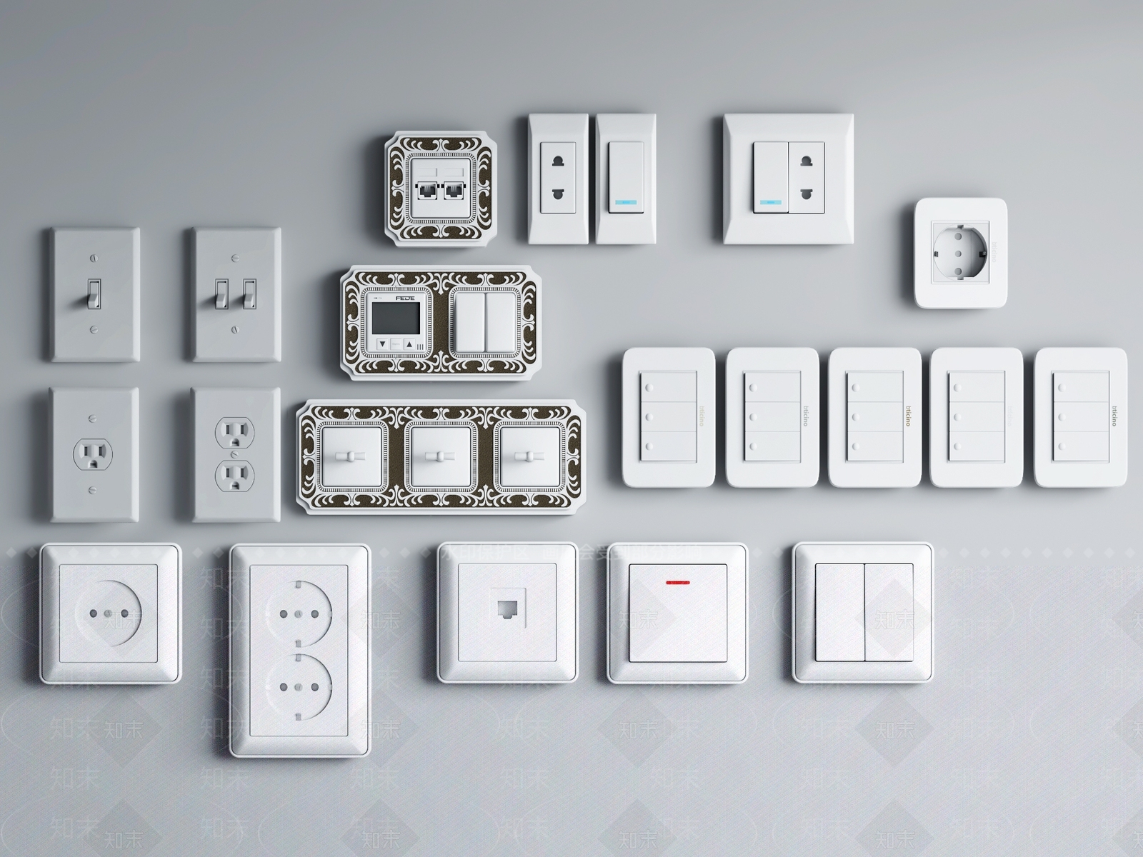 现代开关面板组合3D模型下载【ID:786394341】