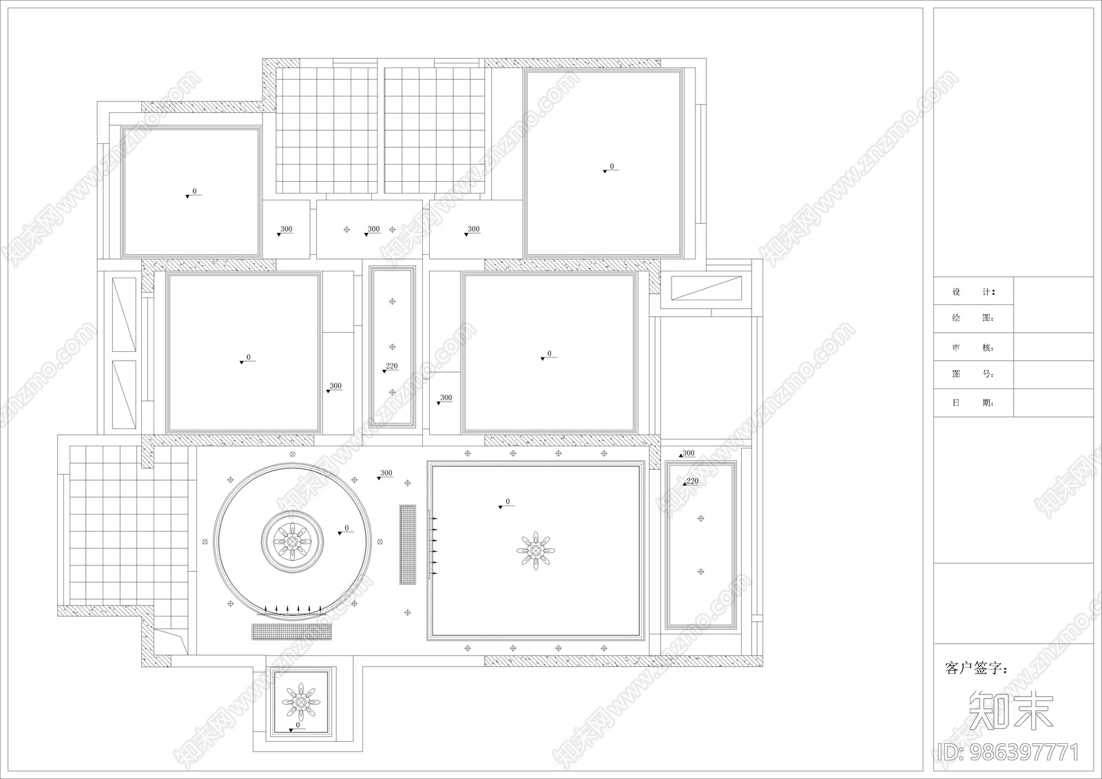 现代轻奢风家居客厅cad施工图下载【ID:986397771】