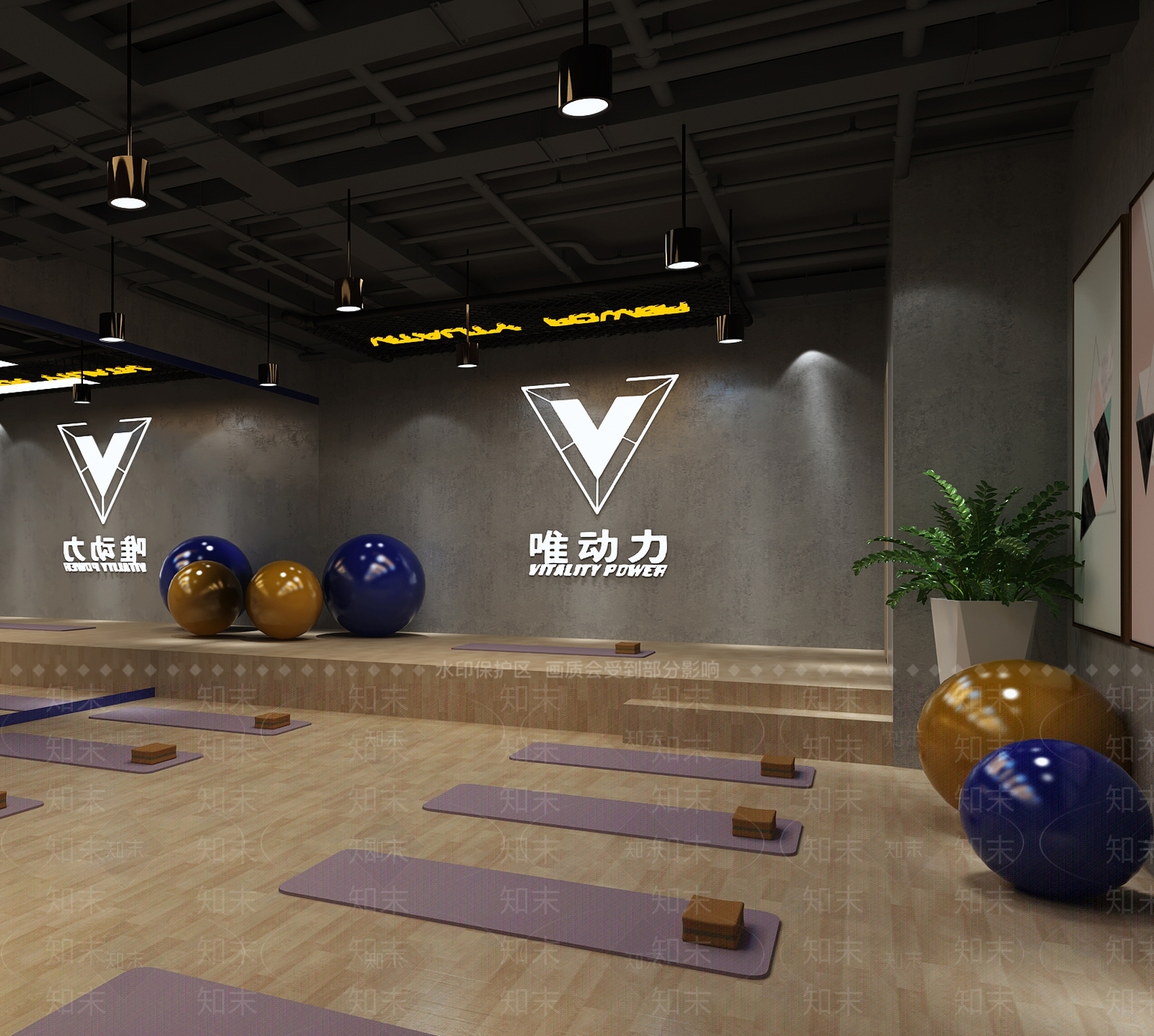 工业风格瑜伽室3D模型下载【ID:386418757】