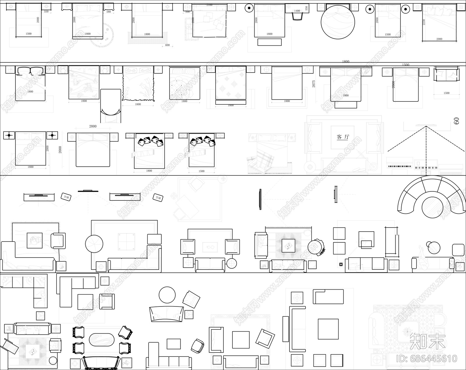 CAD家具素材图库施工图下载【ID:686445610】